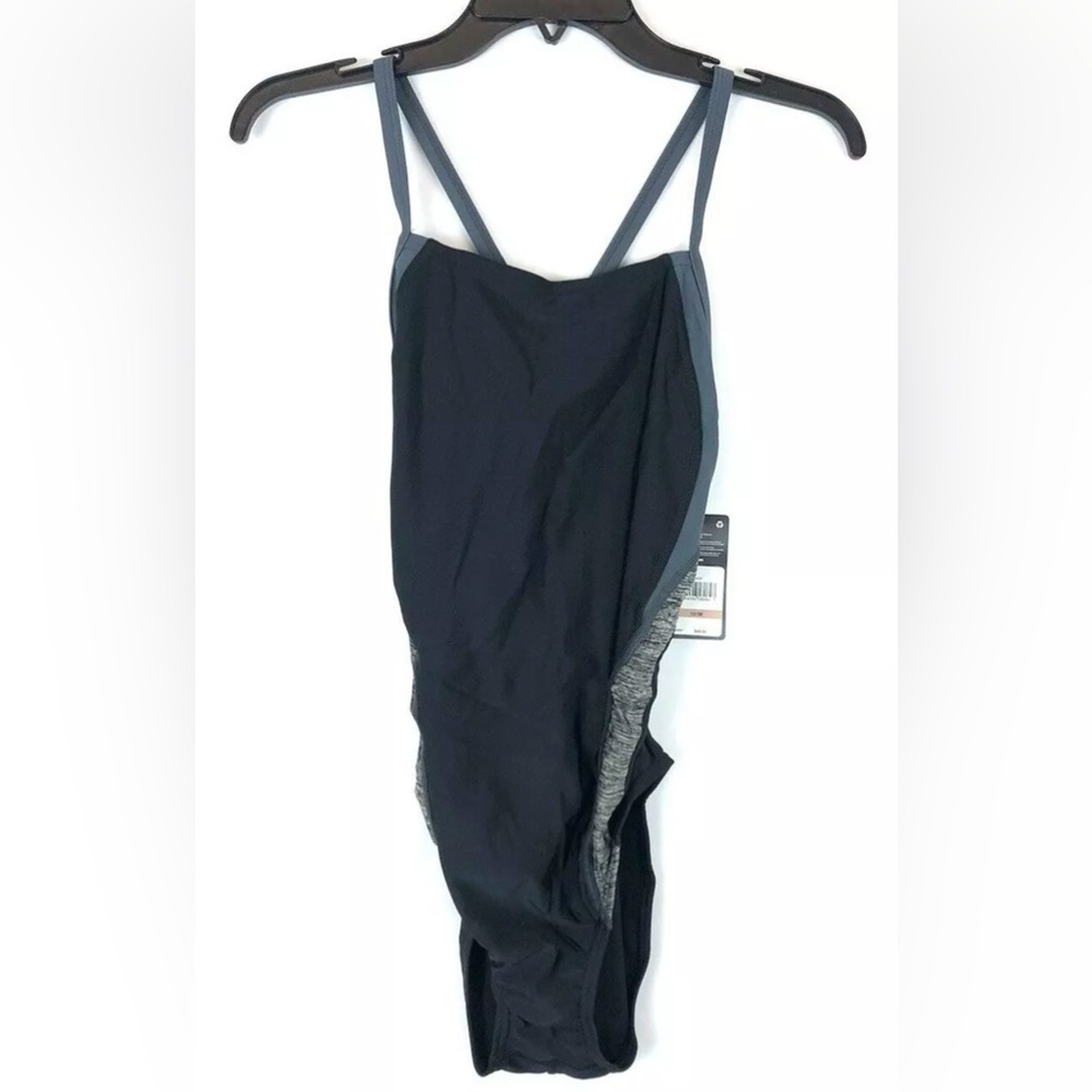 Speedo, Women’s Prolt Flyback Black Grey One Piece Swimsuit, Size 12 (38)